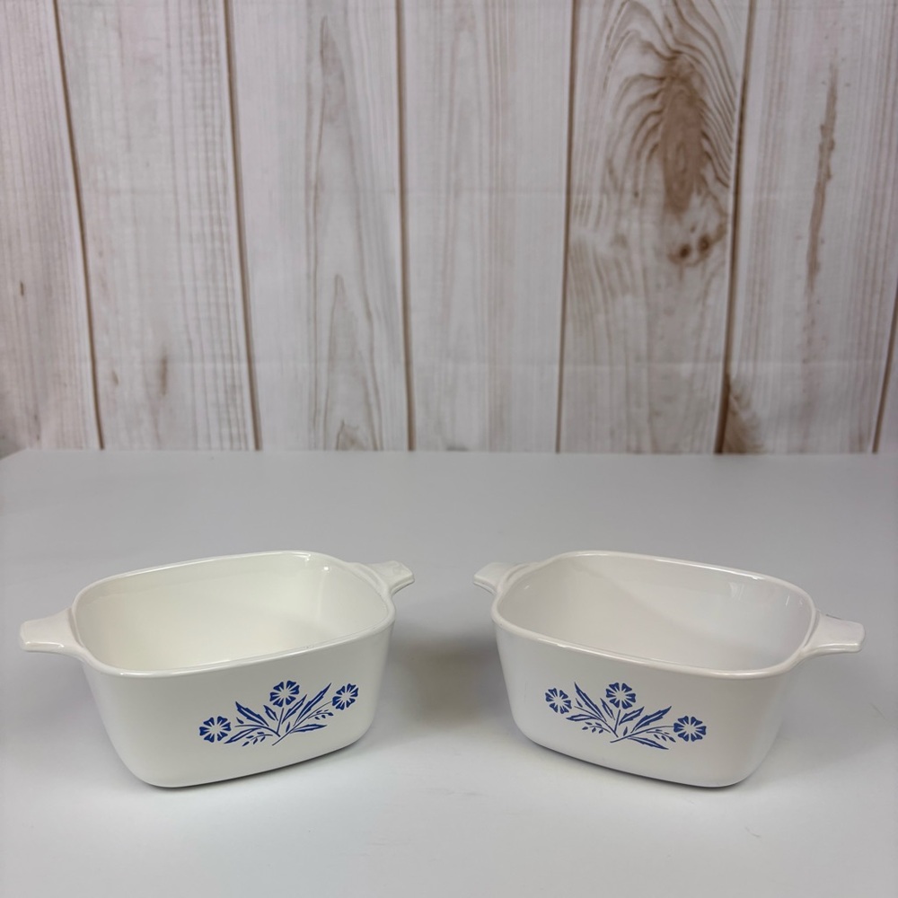 Vintage 2-Piece Corningware Petite Casserole Dish Blue Cornflower White 2-3/4 C - Picture 5 of 8